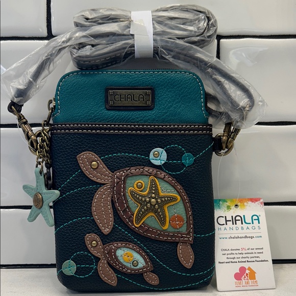 Chala Teal and Navy Sea Turtle Charms Vegan Convertible Crossbody Bag NWT - Picture 4 of 16